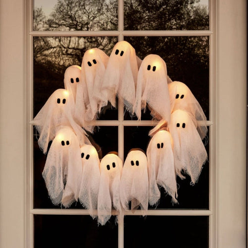 Wispra™ - Illuminated Ghost Wreath for Doors & Windows