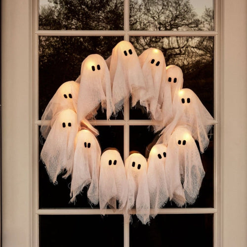 Wispra™ - Illuminated Ghost Wreath for Doors & Windows